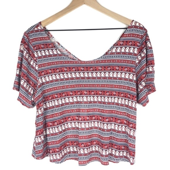 FOREVER 21 Crop Top Short Sleeve Open Back Twist Floral Southwestern Size Medium - Picture 1 of 9